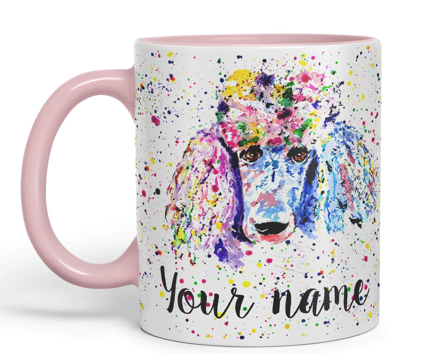 Personalised mug with Your Text name Poodle Bridge Dog Pet animals Watercolour Art Coloured Ceramic Mug Cup Gift 330ml 11oz Custom Work Office Tea Coffee