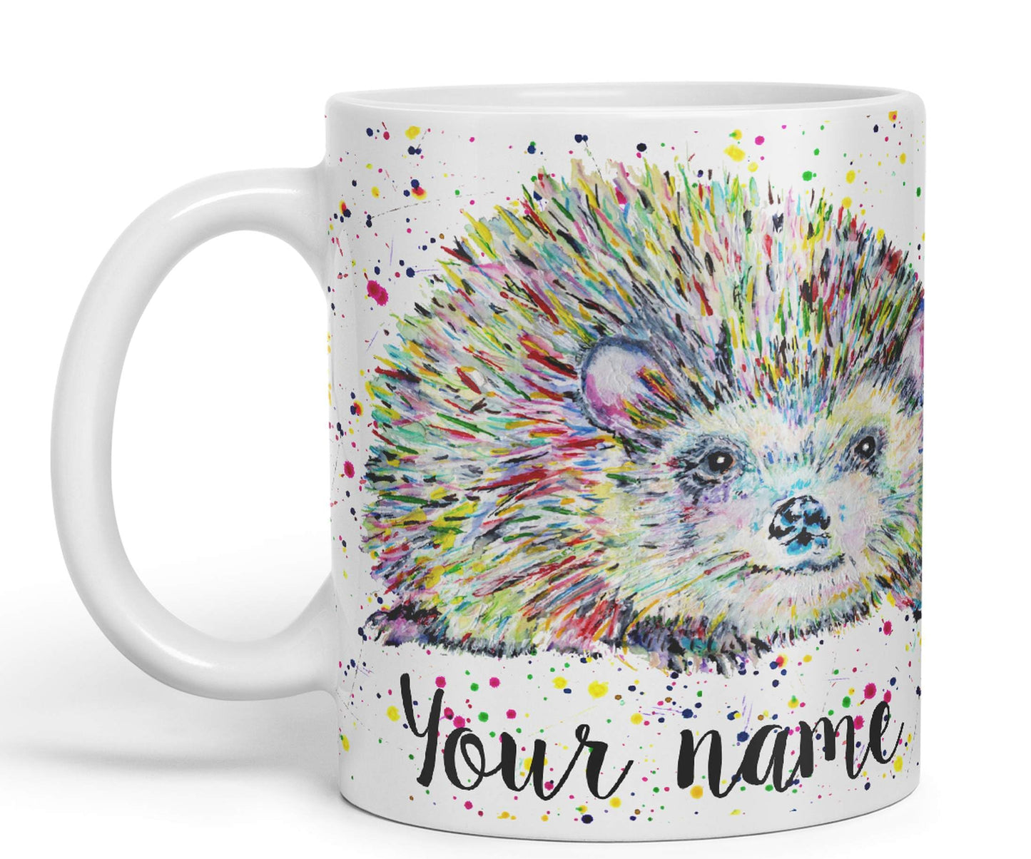 Vixar Personalised with Your Text Hedgehog Wildlife Watercolour Art Coloured Ceramic Mug Cup Gift 330ml 11oz Custom Work Office Tea Coffee