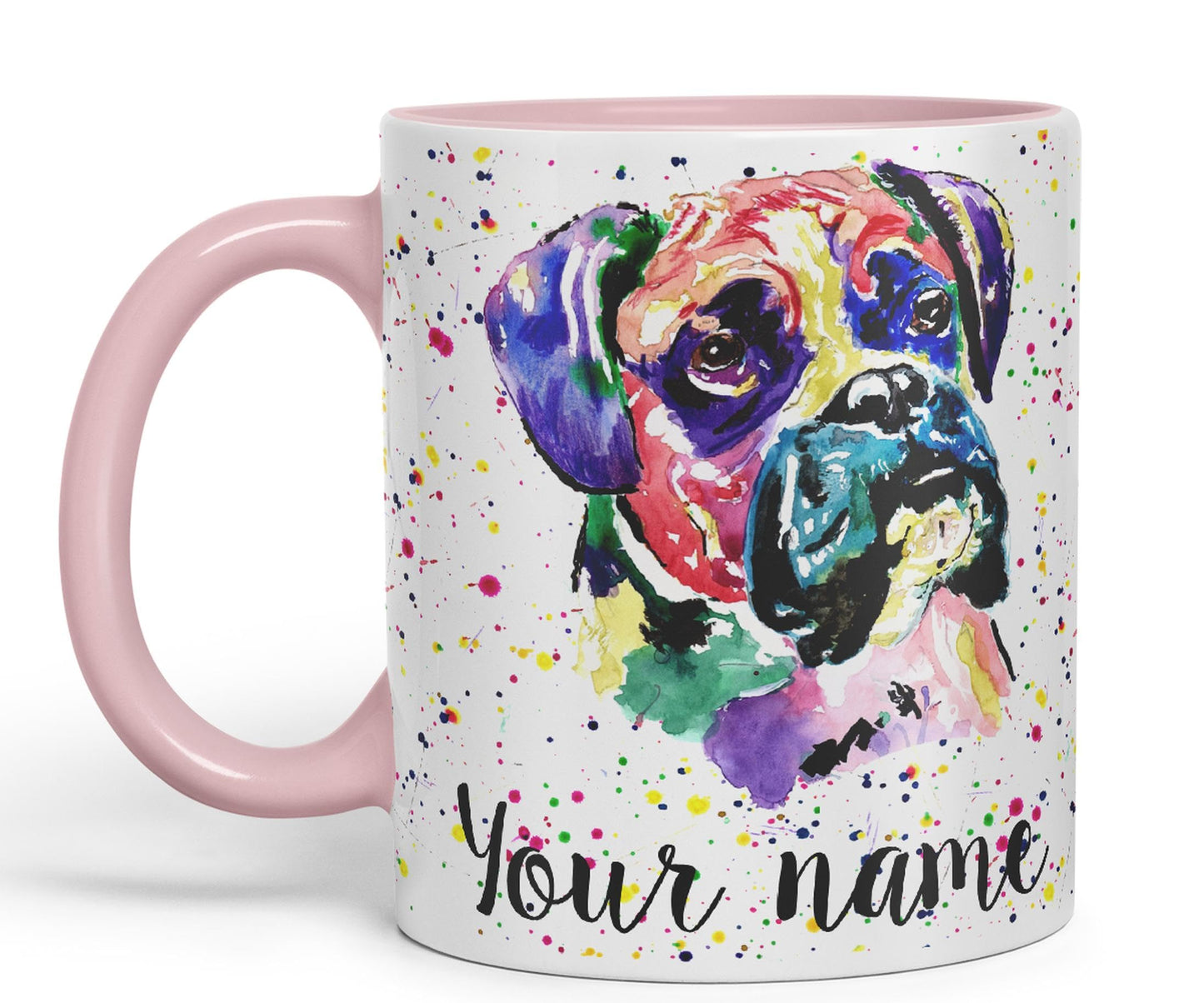 Vixar Personalised with Your Text Boxer Bully Dog Pet Animals Watercolour Art Coloured Ceramic Mug Cup Gift 330ml 11oz Custom Work Office Tea Coffe