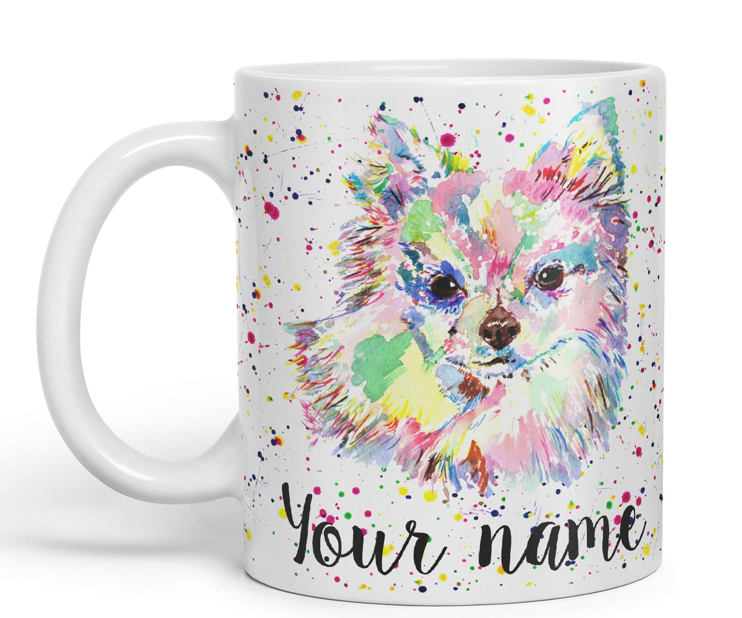 Vixar Personalised with Your Text Chihuahua Long Hair Dog Pet Animals Watercolour Art Coloured Ceramic Mug Cup Gift 330ml 11oz Custom Work Office Tea Coffee