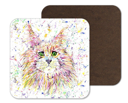 Coaster Maine Coon Cat Hand Painted Kitten Animals Coasters Watercolour Art Gift Work Office Dining Tea coffee