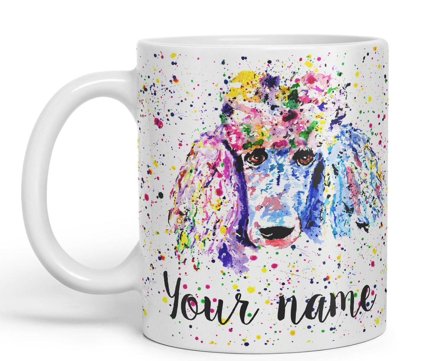 Personalised mug with Your Text name Poodle Bridge Dog Pet animals Watercolour Art Coloured Ceramic Mug Cup Gift 330ml 11oz Custom Work Office Tea Coffee