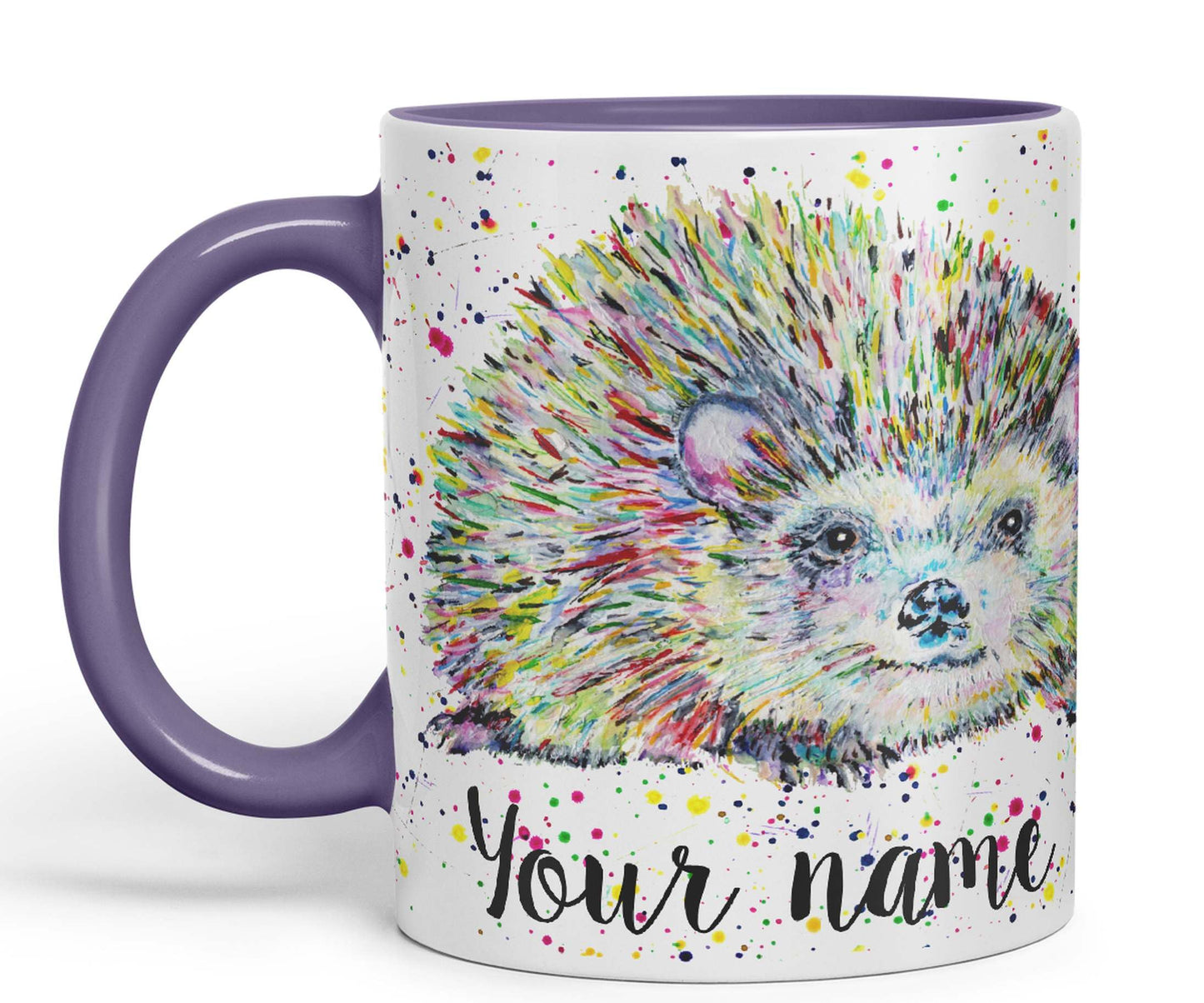 Vixar Personalised with Your Text Hedgehog Wildlife Watercolour Art Coloured Ceramic Mug Cup Gift 330ml 11oz Custom Work Office Tea Coffee