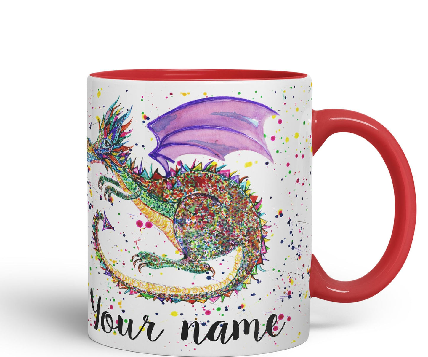 Personalised with Your Text Mythical Dragon Lizard Reptile Watercolour Art Coloured Ceramic Mug Cup Gift 330ml 11oz Custom Work Office Tea Coffee