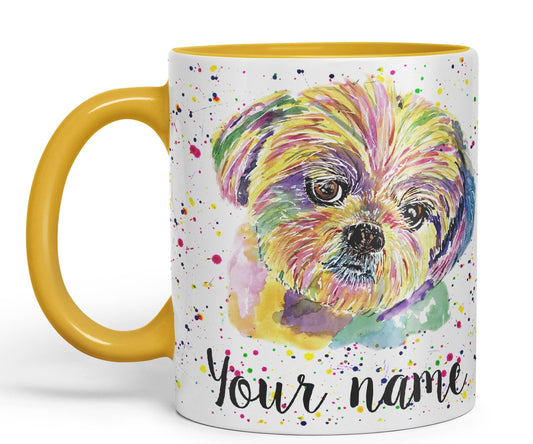 Vixar Personalised with Your Text Shih Tzu Dog Pet Animal Watercolour Art Coloured Ceramic Mug Cup Gift 330ml 11oz Custom Work Office Tea Coffee (O1)