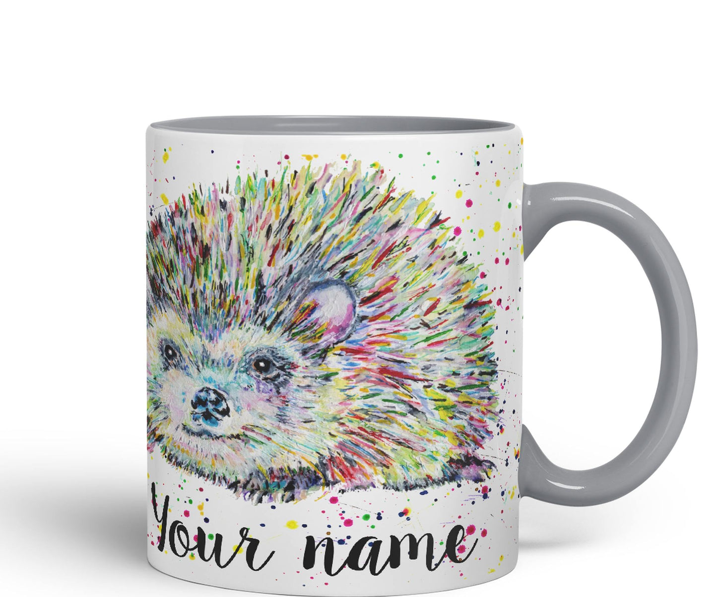 Vixar Personalised with Your Text Hedgehog Wildlife Watercolour Art Coloured Ceramic Mug Cup Gift 330ml 11oz Custom Work Office Tea Coffee