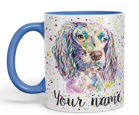 Vixar Personalised with Your Text Spaniel Springer Dog Pet Animals Watercolour Art Coloured Ceramic Mug Cup Gift 330ml 11oz Custom Work Office Tea Coffee (O2)