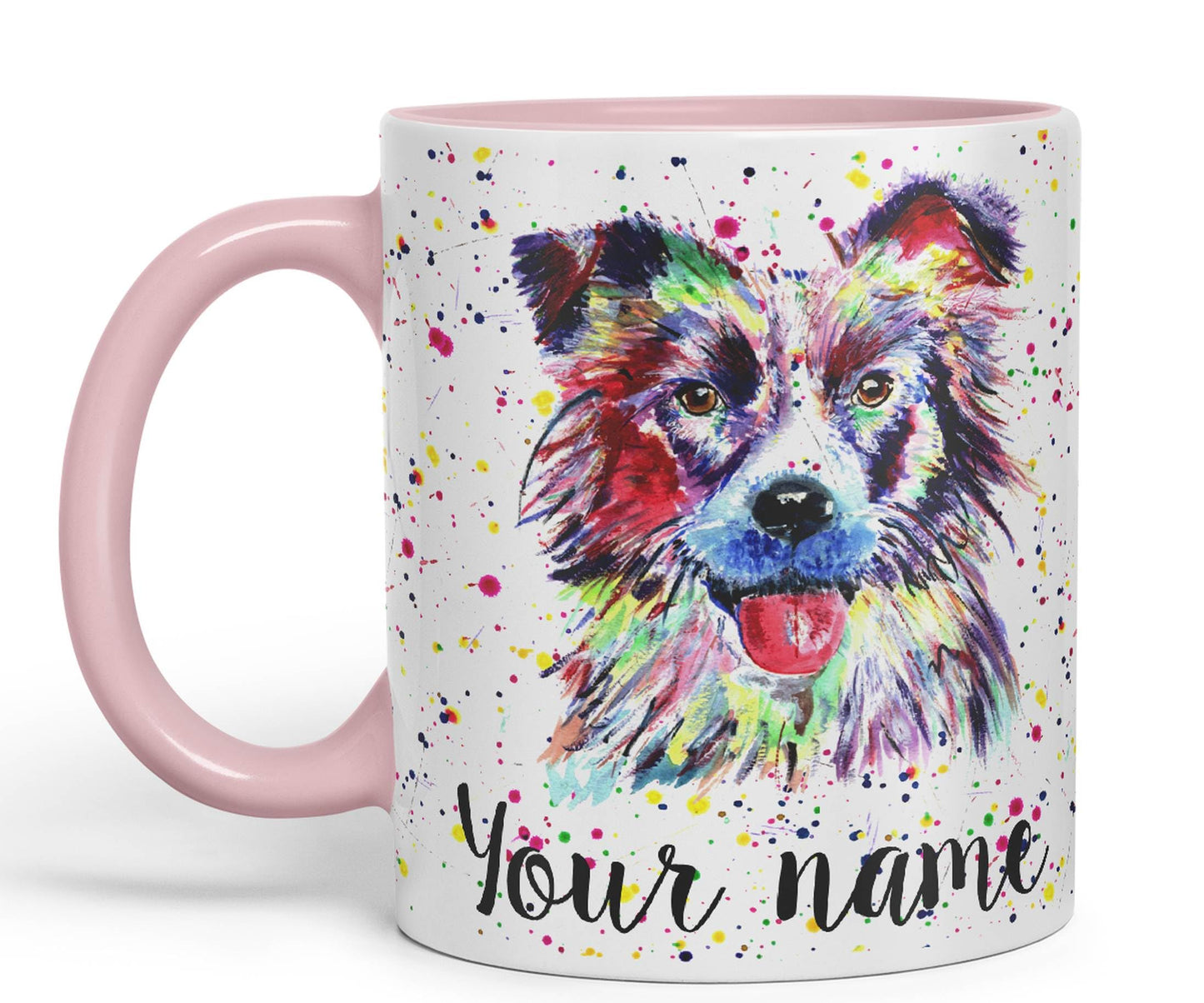 Vixar Personalised with Your Text Border Collie Dog Pet Animal Watercolour Art Coloured Ceramic Mug Cup Gift 330ml 11oz Custom Work Office Tea Coffee