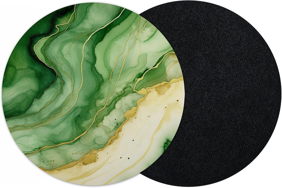Vixar Green Marble Round Mouse Mat – Gold Effect Fabric Mouse Pad with 5mm Non-Slip Rubber Base, 202mm (Green)