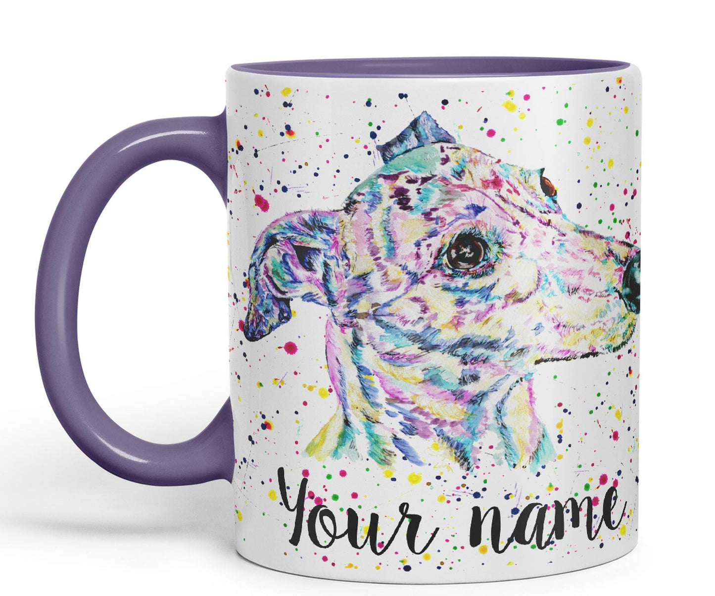 Vixar Personalised with Your Text Greyhound Racing Dog Pet Watercolour Art Coloured Ceramic Mug Cup Gift 330ml 11oz Custom Work Office Tea Coffee