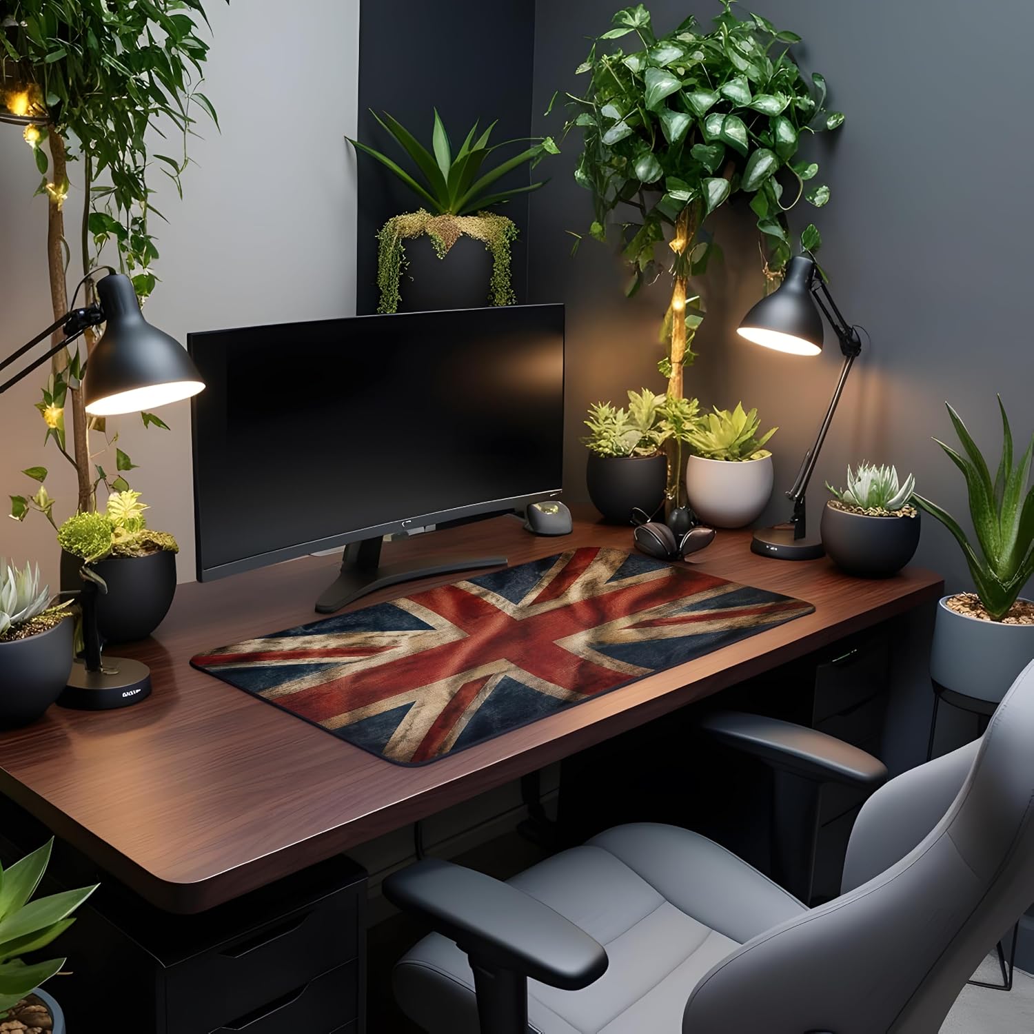 Vixar Vintage Union Jack Large Desk Mat – British Flag Fabric Mouse Pad with 3mm Non-Slip Rubber Base, 600 x 350mm