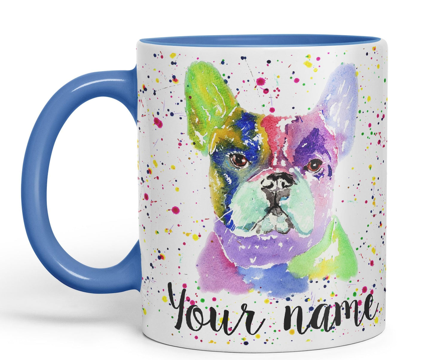 Vixar Personalised with Your Text French Bulldog Frenchie Dog Pet Animals Watercolour Art Coloured Ceramic Mug Cup Gift 330ml 11oz Custom Work Office Tea Coffee