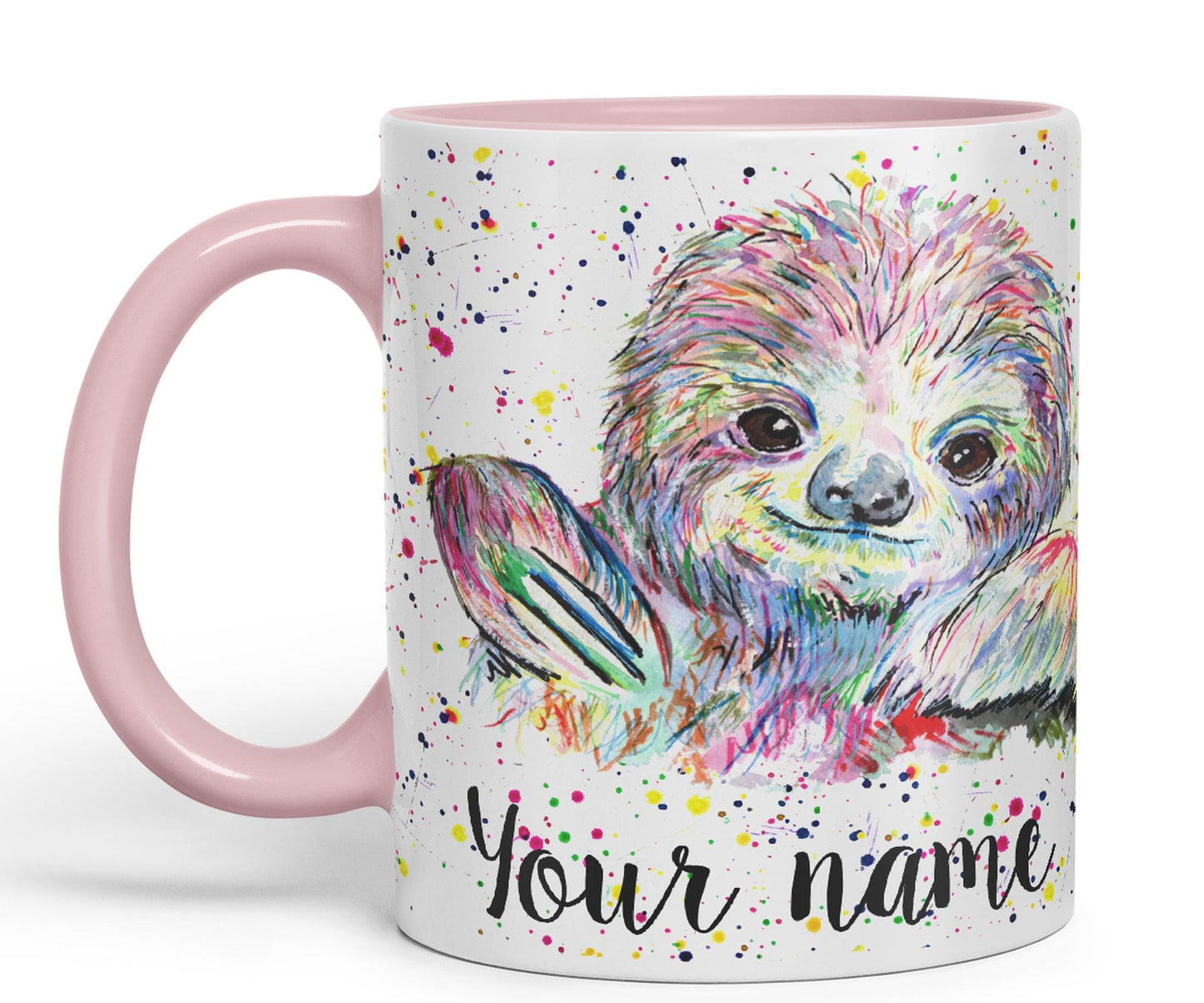 Vixar Personalised with Your Text Sloth Lazy Animals Watercolour Art Coloured Ceramic Mug Cup Gift 330ml 11oz Custom Work Office Tea Coffee (O1)