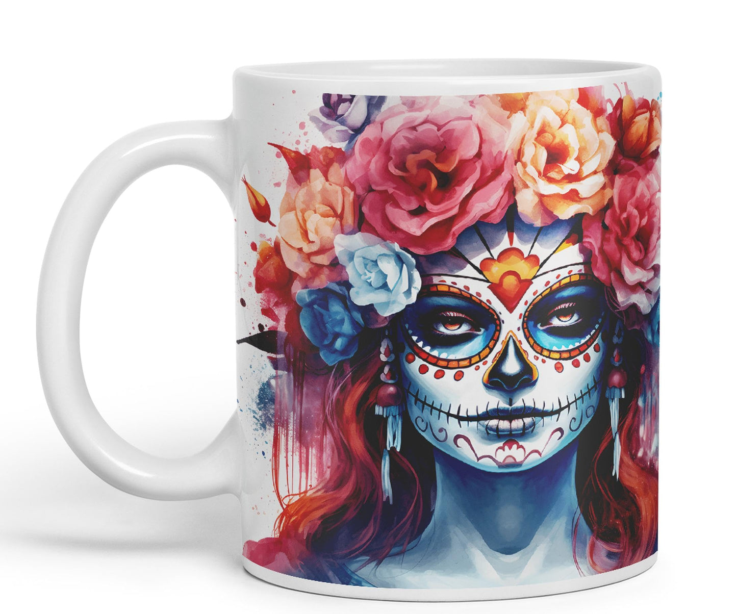 Sugar Skull and Roses Ceramic Coloured Mug Cup for Tea Coffee Hot Brew 330ml 11Oz Gift sk1