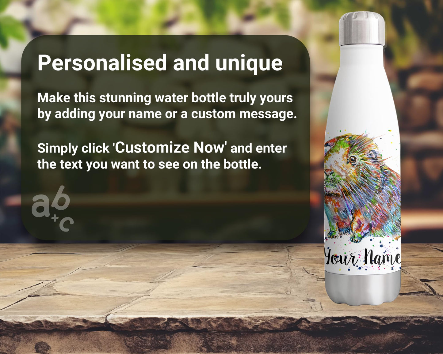 Guinea Pig Short Haired Personalised Custom Bottle with Your Text/Name Sausage pet Watercolour Animals Bottle Double Wall Insulated Stainless Steel Sport Drinks 500ml