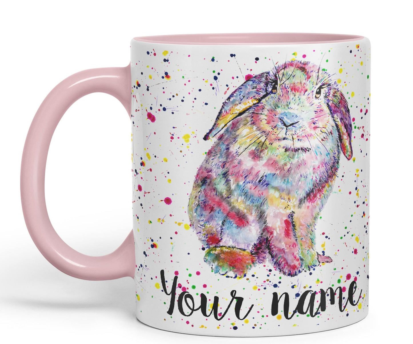 Vixar Personalised with Your Text Lop Rabbit Bunny Eared Watercolour Art Coloured Ceramic Mug Cup Gift 330ml 11oz Custom Work Office Tea Coffee