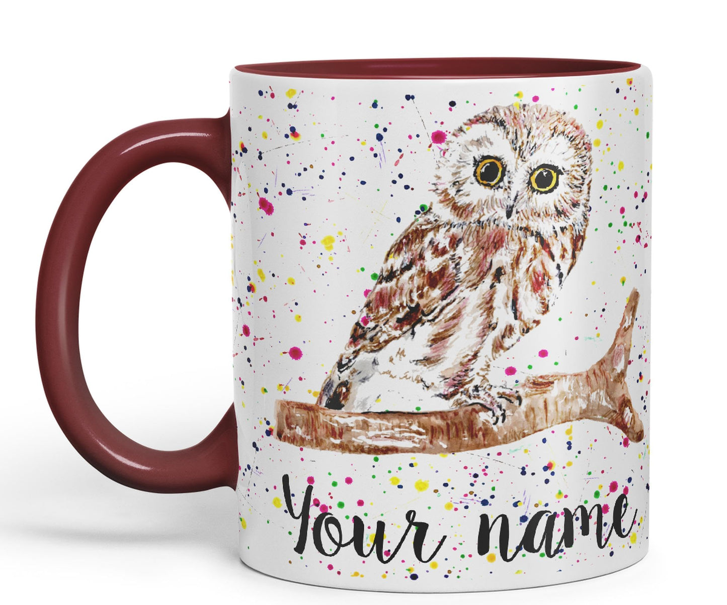 Vixar Personalised with Your Text Owl Bird Watercolour Art Coloured Ceramic Mug Cup Gift 330ml 11oz Custom Work Office Tea Coffee (O2)