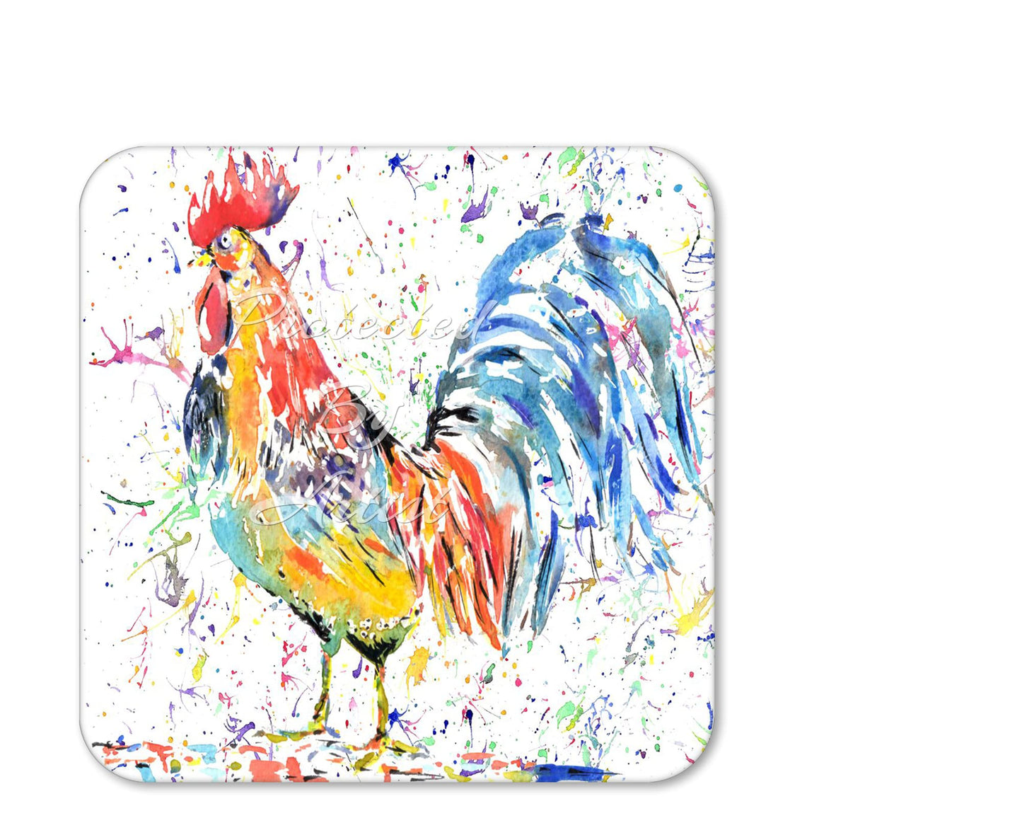 Coaster Cockerel Hen Farm Animals Coasters Watercolour Art Gift Work Office Dining Tea coffee