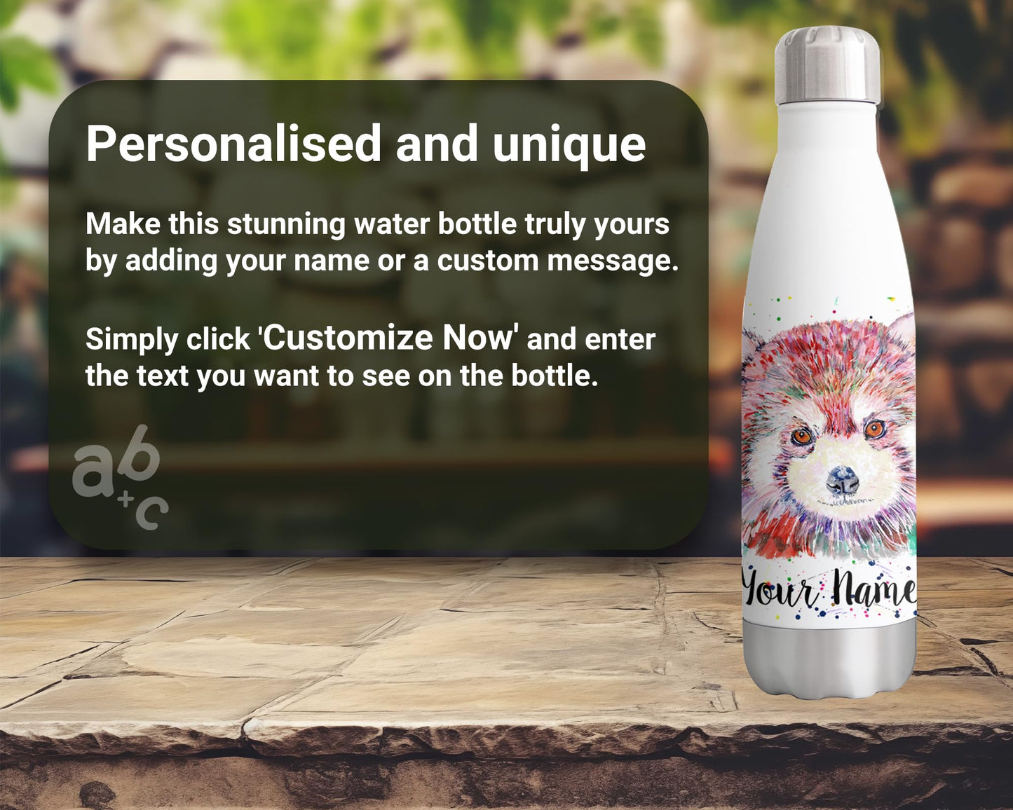 Red Panda Personalised Custom Bottle with Your Text/Name Watercolour Bear Animals Bottle Double Wall Insulated Stainless Steel Sport Drinks 500ml