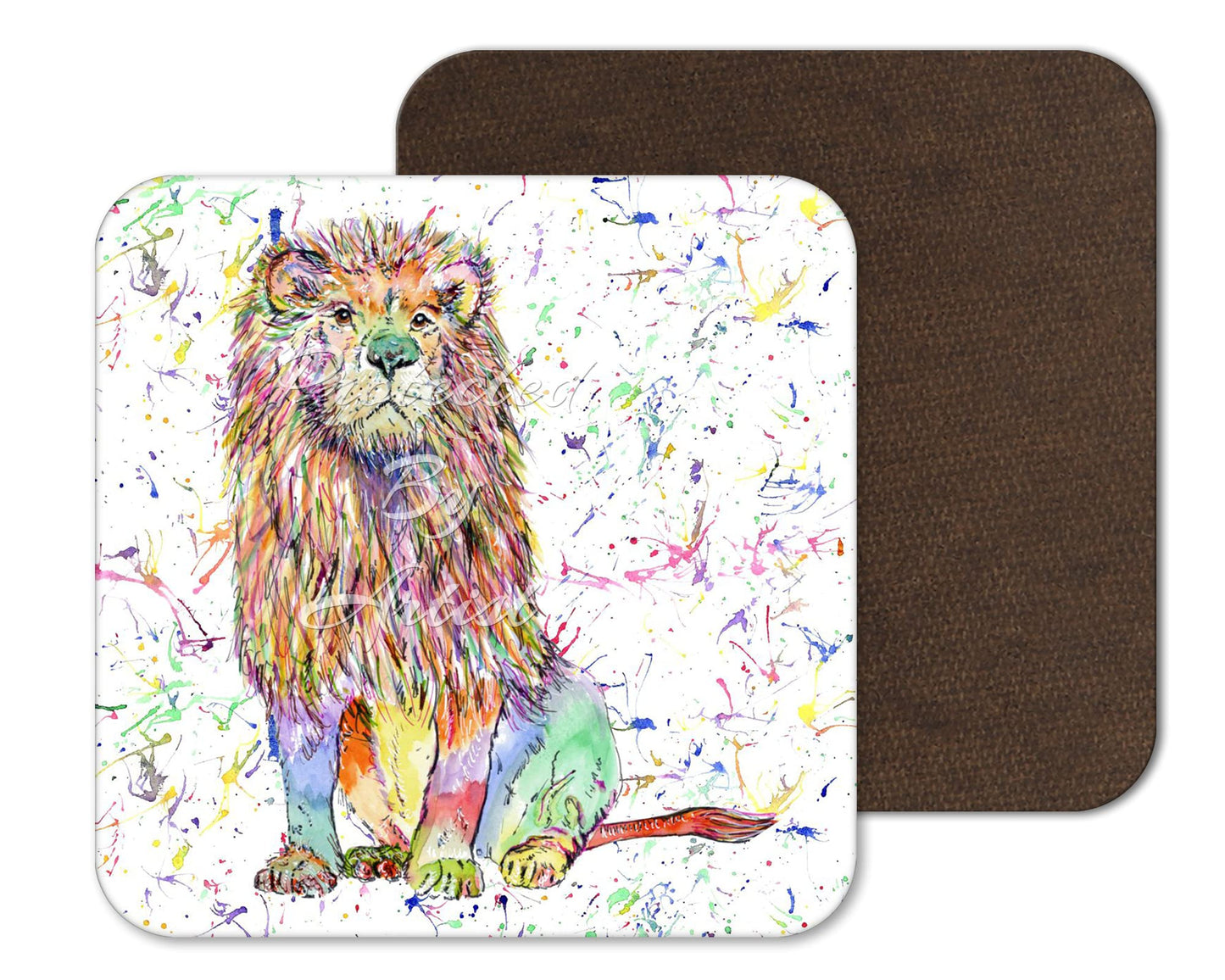 Coaster Lion big Cat Animals Coasters Watercolour Art Gift Work Office Dining Tea coffee