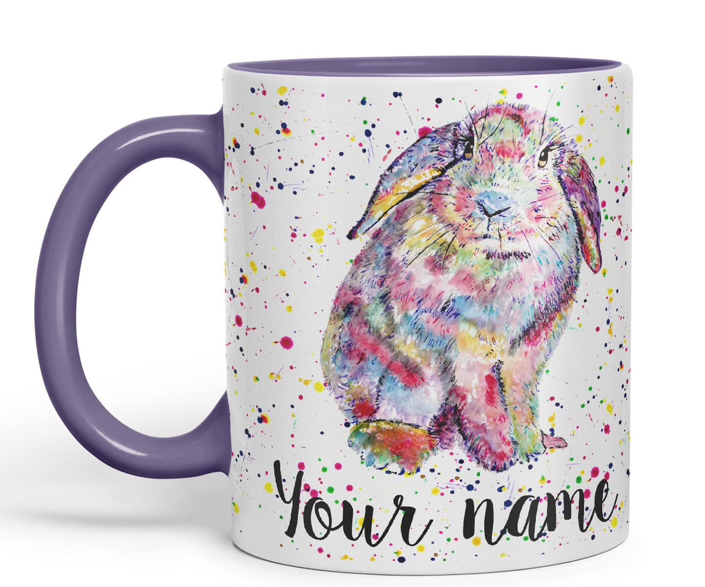 Vixar Personalised with Your Text Lop Rabbit Bunny Eared Watercolour Art Coloured Ceramic Mug Cup Gift 330ml 11oz Custom Work Office Tea Coffee