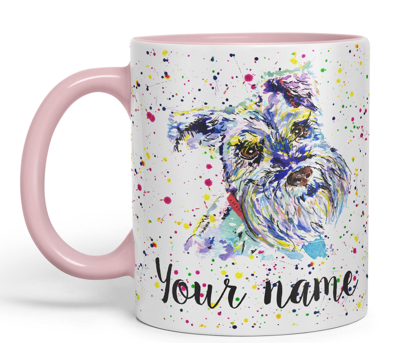 Personalised mug with Your Text name Schnauzer Terrier Dog Pet animals Watercolour Art Coloured Ceramic Mug Cup Gift 330ml 11oz Custom Work Office Tea Coffee