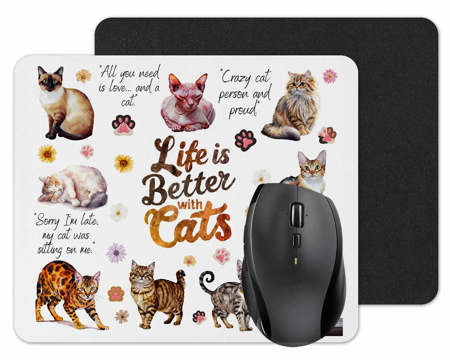 Life is better with Cats Dogs Horse Pats hobby Mouse mat pad for UK with Holiday Non Slip PC Desktop Laptop for office Work school home animals gift