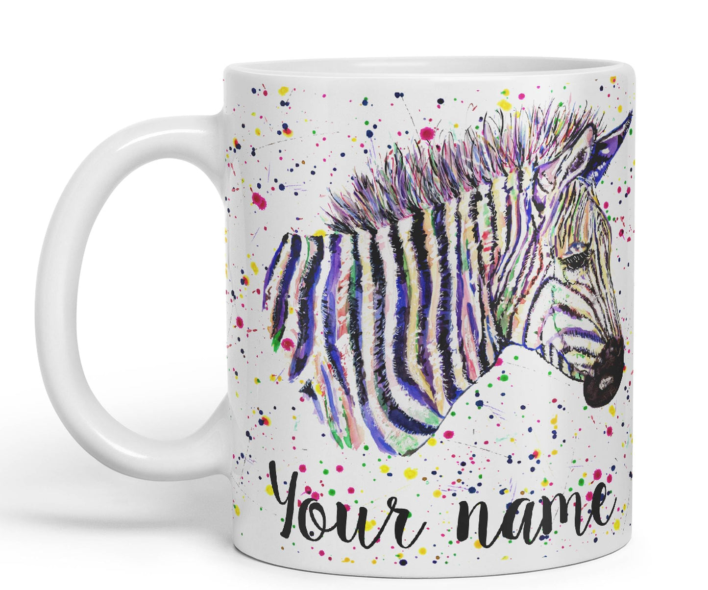 Vixar Personalised with Your Text Zebra Wildlife Animals Art Coloured Ceramic Mug Cup Gift 330ml 11oz Custom Work Office Tea Coffee