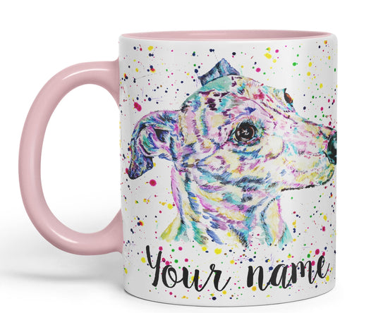 Vixar Personalised with Your Text Greyhound Racing Dog Pet Watercolour Art Coloured Ceramic Mug Cup Gift 330ml 11oz Custom Work Office Tea Coffee