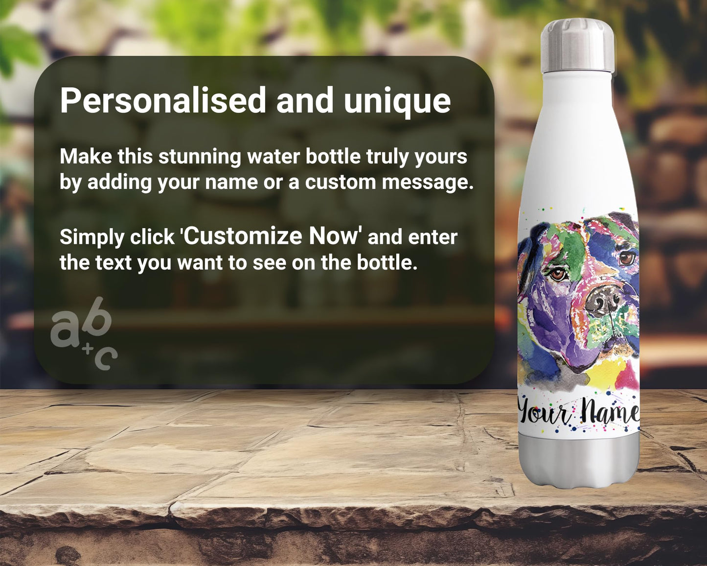 Vixar Bull Mastif Personalised Custom Bottle with your Text/name Bully Pet Dog Watercolour Animals Bottle Double Wall Insulated Stainless Steel Sport Drinks 500ml