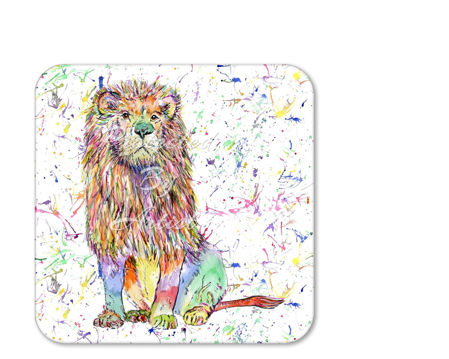 Coaster Lion big Cat Animals Coasters Watercolour Art Gift Work Office Dining Tea coffee