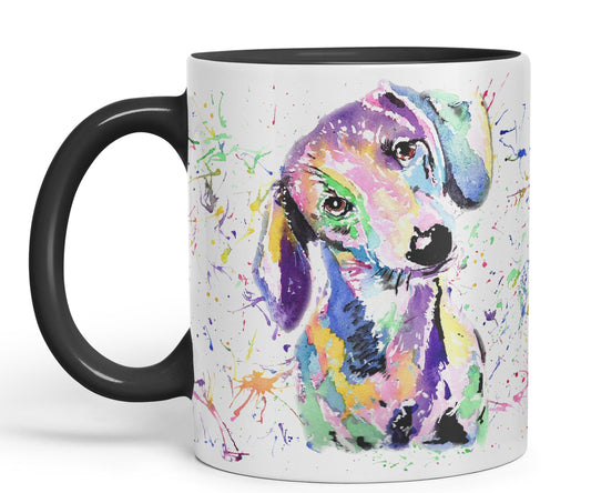 Vixar Dachshund Dog Sausage Wiener Badger Pet Watercolour Rainbow Art Ceramic 330 ml Coloured Mug Cup Gift Birthday Work Office Christmas Tea Coffee