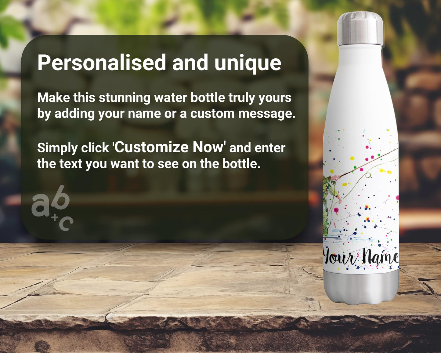 Vixar Fisherman Personalised Custom Bottle with your Text/name Fishing Fly fish dad Grandad father Watercolour Art animals Bottle double Wall insulated Stainless steel sport Drinks 500ml