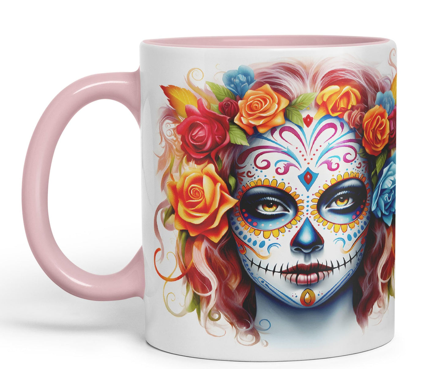 Sugar Skull and Roses Ceramic Coloured Mug Cup for Tea Coffee Hot Brew 330ml 11Oz Gift sk3