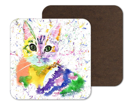 Coaster Cat Kitten Feline Pet Animals Coasters Watercolour Art Gift Work Office Dining Tea coffee