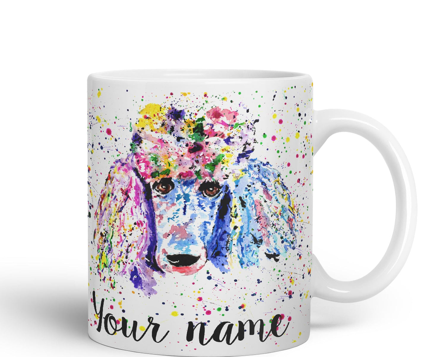 Vixar Personalised with Your Text Poodle Bridge Dog Pet Animals Watercolour Art Coloured Ceramic Mug Cup Gift 330ml 11oz Custom Work Office Tea Coffee