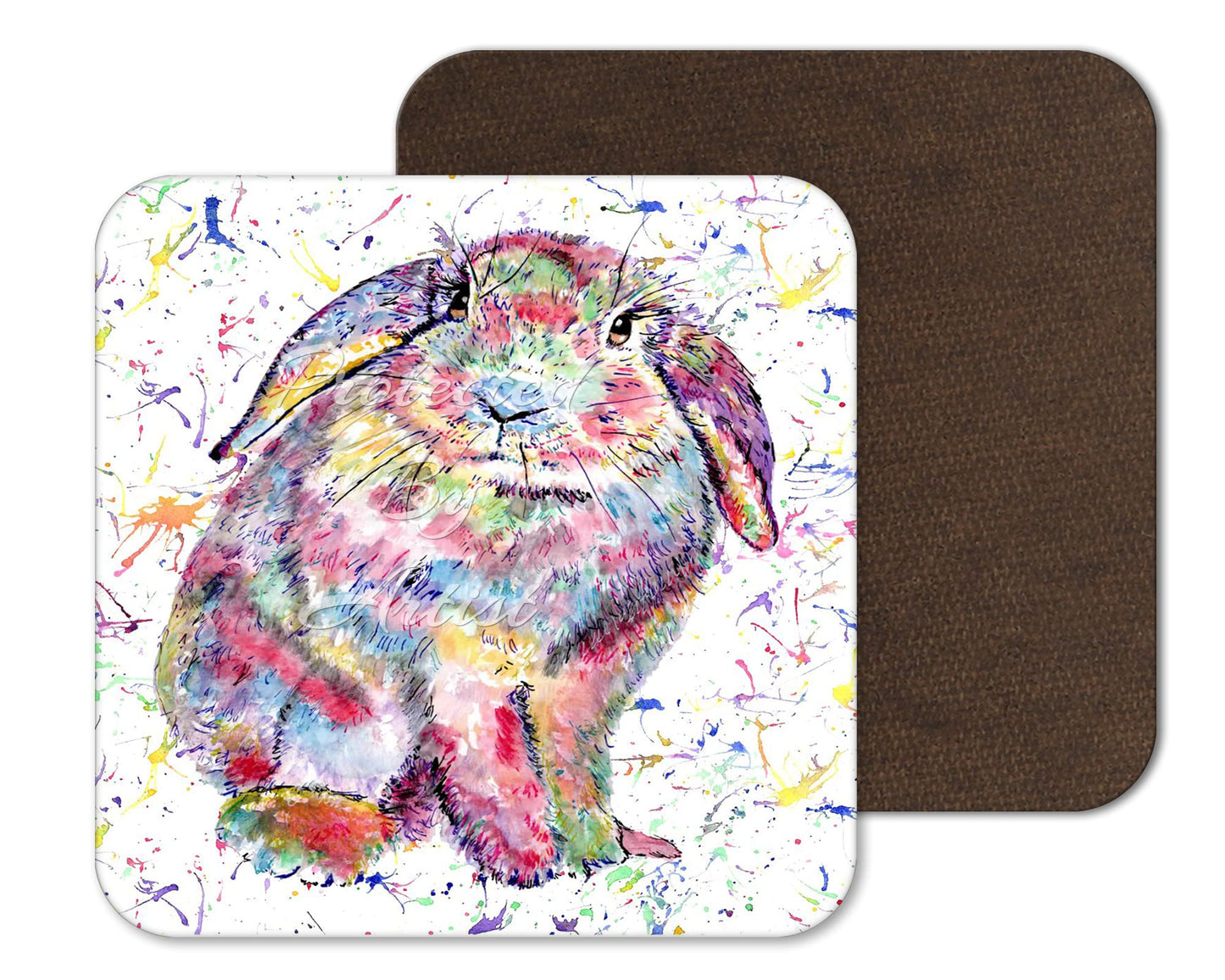 Coaster Lop Rabbit Bunny Eared Wildlife Animals Coasters Watercolour Art Gift Work Office Dining Tea coffee (set of4)