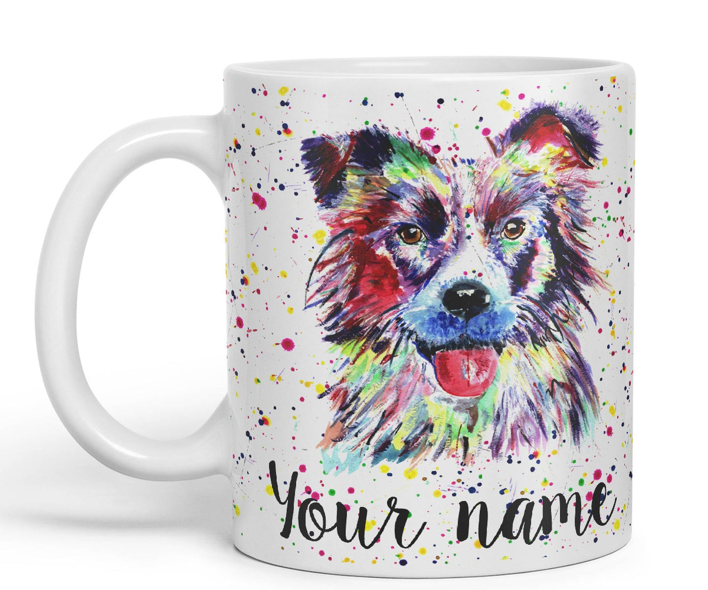 Vixar Personalised with Your Text Border Collie Dog Pet Animal Watercolour Art Coloured Ceramic Mug Cup Gift 330ml 11oz Custom Work Office Tea Coffee