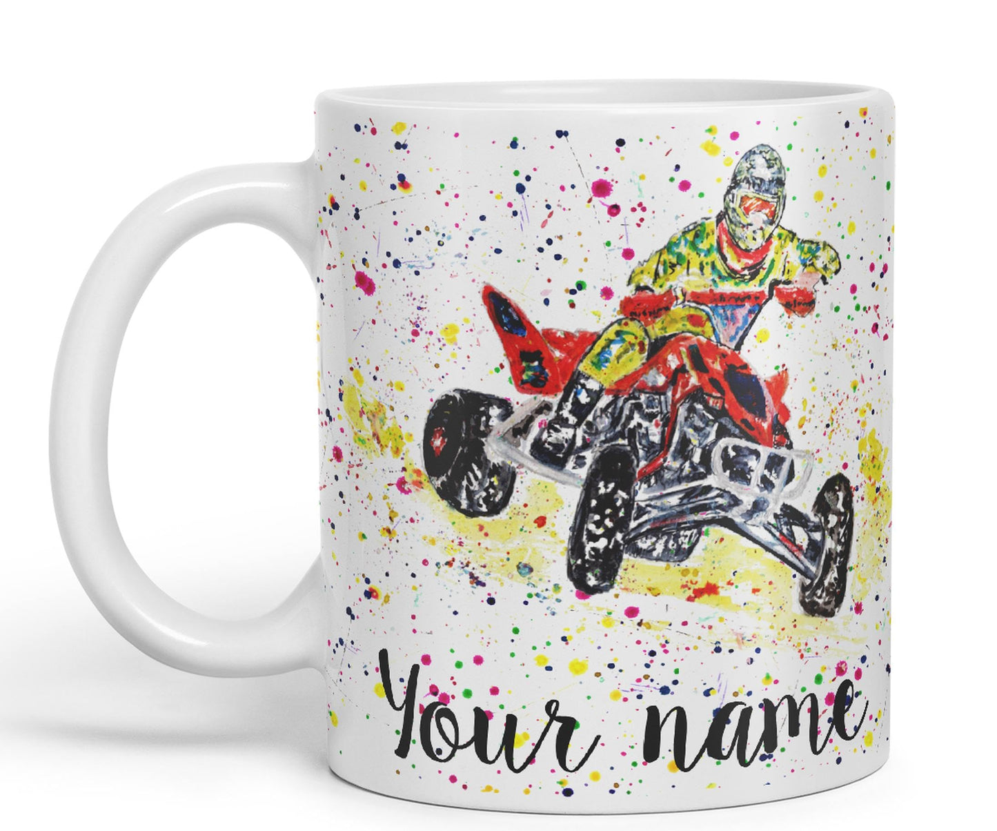 Vixar Personalised with Your Text Motor Quad Bike Motocross Art Coloured Ceramic Mug Cup Gift 330ml 11oz Custom Work Office Tea Coffee