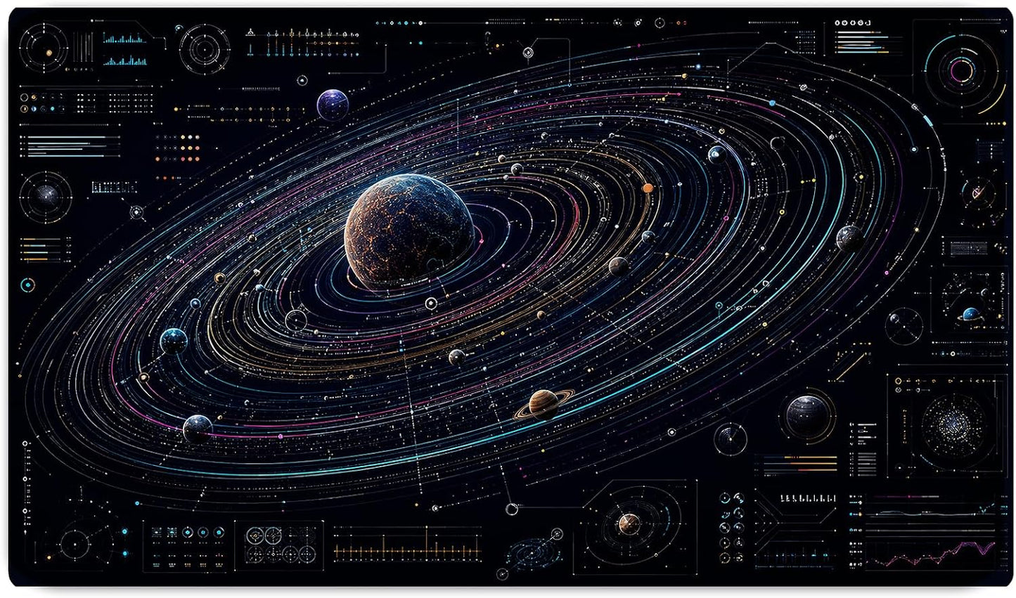 Vixar Futuristic Orbit Diagram Large Desk Mat – Colourful Space Tech Fabric Mouse Pad with 3mm Non-Slip Rubber Base, 600 x 350mm