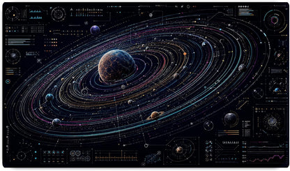 Vixar Futuristic Orbit Diagram Large Desk Mat – Colourful Space Tech Fabric Mouse Pad with 3mm Non-Slip Rubber Base, 600 x 350mm