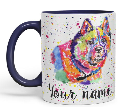 Vixar Personalised with Your Text Akita Dog pet Watercolour Art Coloured Ceramic Mug Cup Gift 330ml 11oz Custom Work Office Tea Coffee