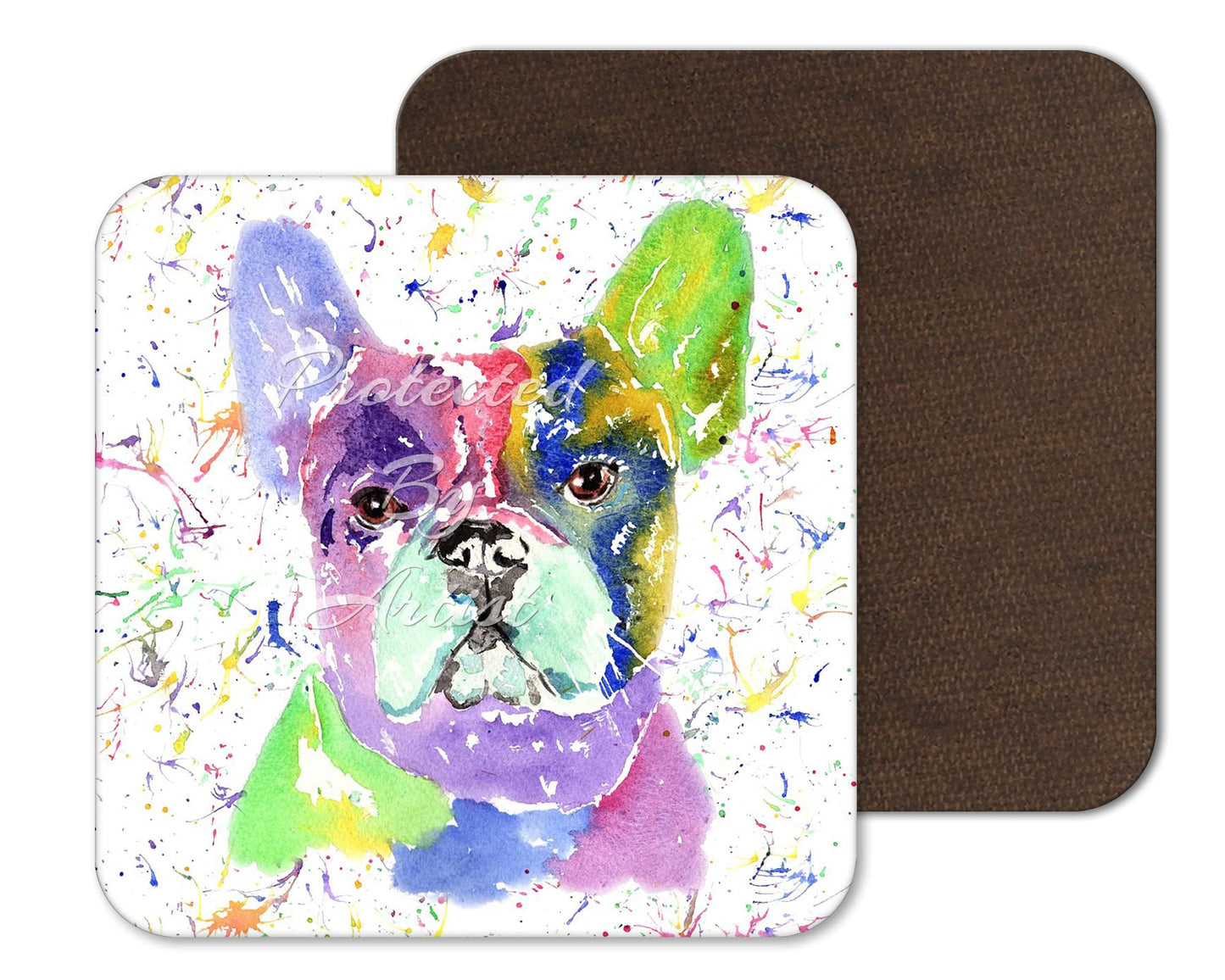 Coaster French Bulldog Frenchie Dog Pet Animals Coasters Watercolour Art Gift Work Office Dining Tea coffee