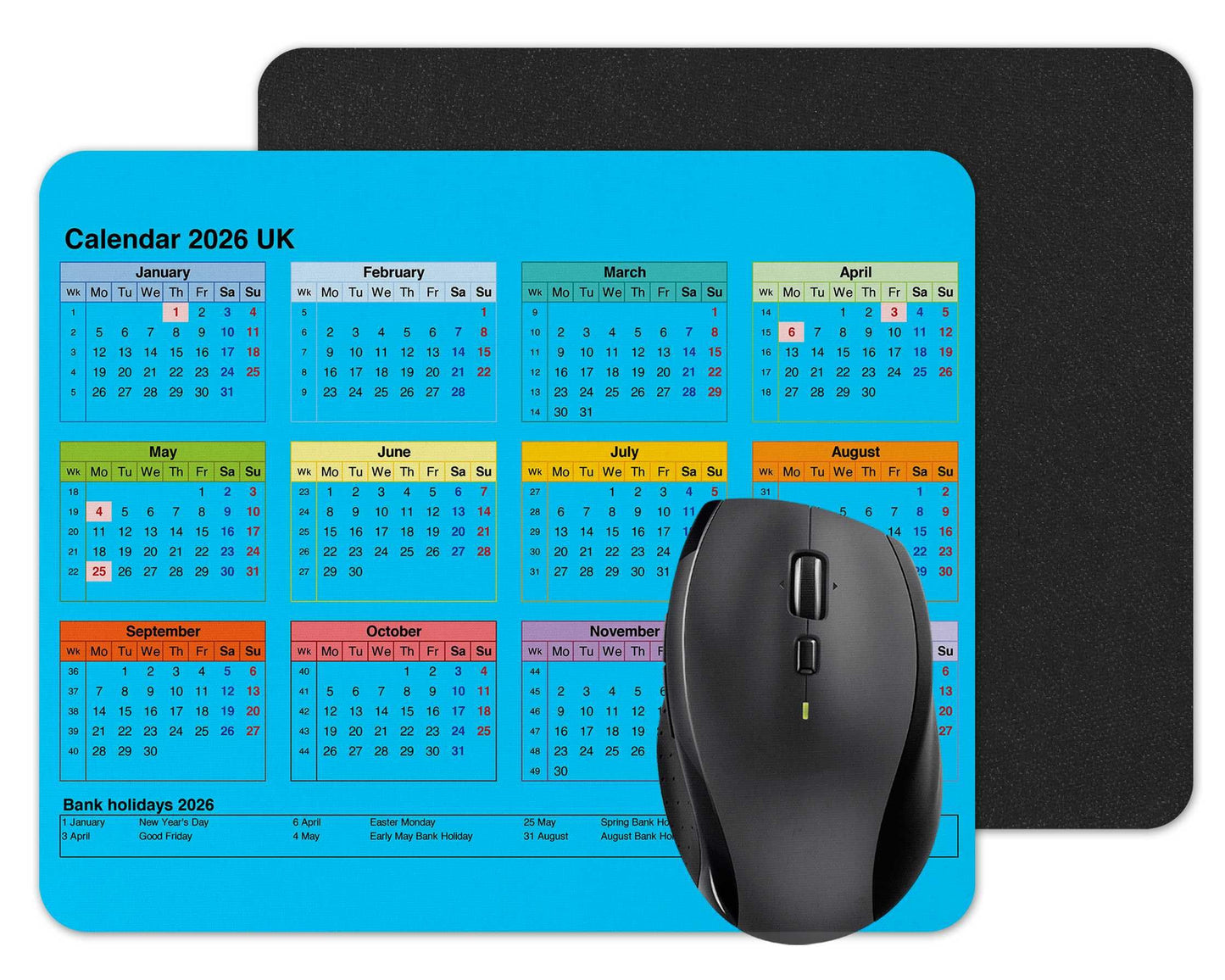 Vixar Calendar 2026 Mouse mat pad for UK with Holiday Non Slip PC Desktop Laptop for office school work home