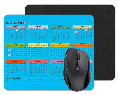 Vixar Calendar 2026 Mouse mat pad for UK with Holiday Non Slip PC Desktop Laptop for office school work home