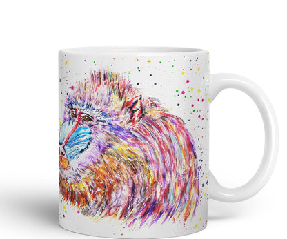 Vixar Mandrill Monkey Ape Animals Watercolour Art Coloured Ceramic 330 ml Mug Cup Gift Birthday Work Office Tea Coffee