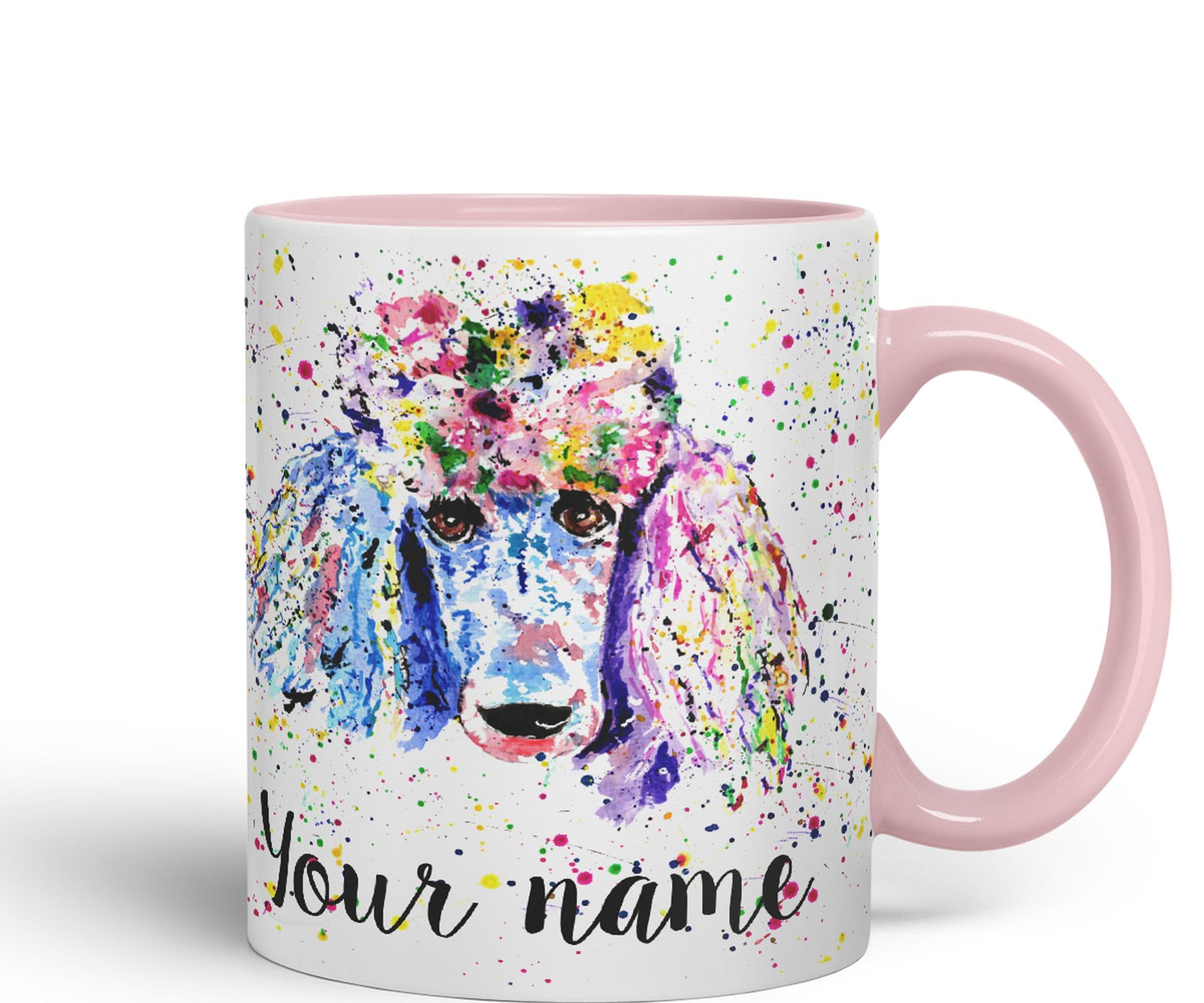 Personalised mug with Your Text name Poodle Bridge Dog Pet animals Watercolour Art Coloured Ceramic Mug Cup Gift 330ml 11oz Custom Work Office Tea Coffee