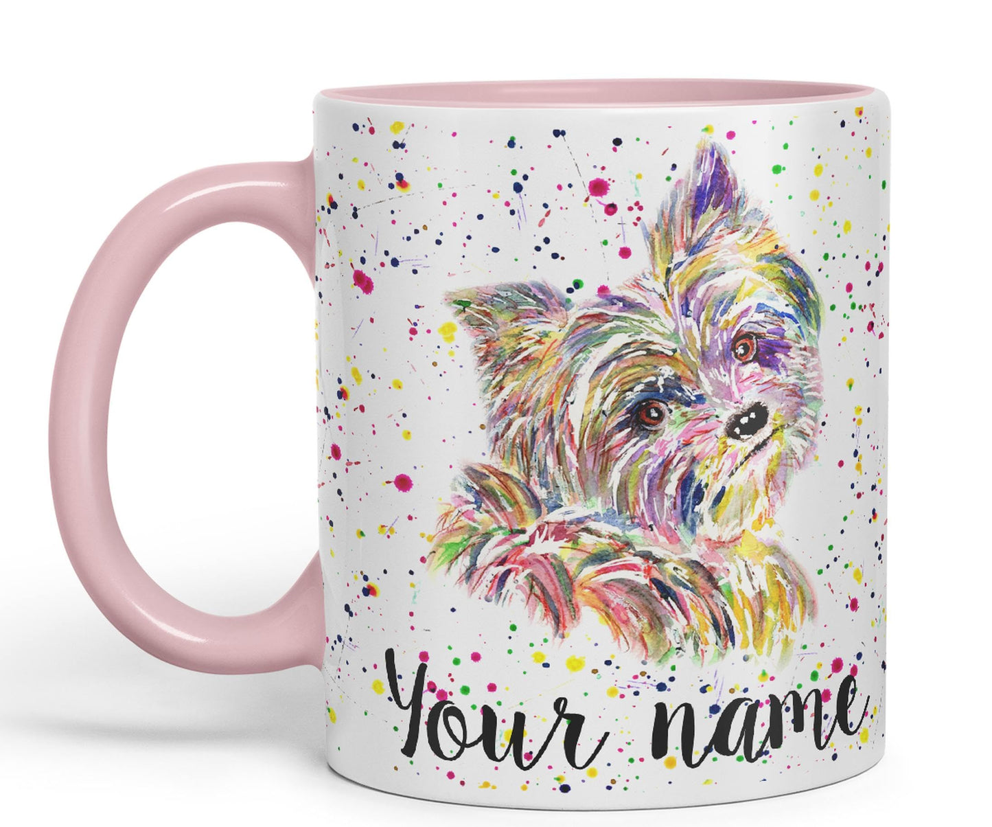 Vixar Personalised with Your Text Yorkshire Terrier Yorkie York Dog Pet Animals Watercolour Art Coloured Ceramic Mug Cup Gift 330ml 11oz Custom Work Office Tea Coffee (O2)