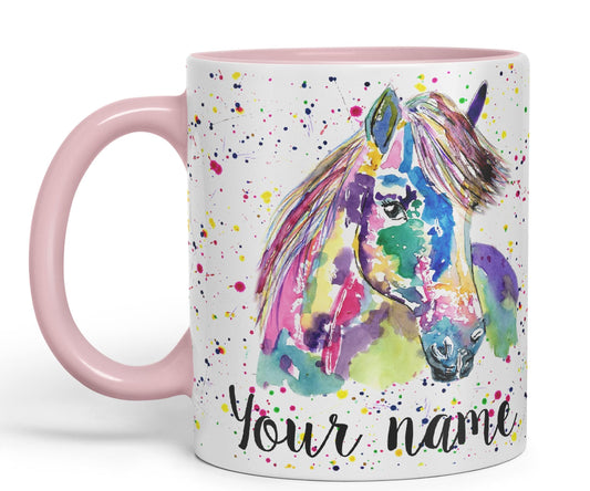 Vixar Personalised with Your Text Pony Small Horse Farm Animals Watercolour Art Coloured Ceramic Mug Cup Gift 330ml 11oz Custom Work Office Tea Coffee (O1)