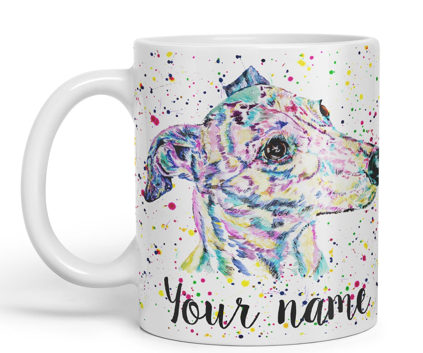 Vixar Personalised with Your Text Greyhound Racing Dog Pet Watercolour Art Coloured Ceramic Mug Cup Gift 330ml 11oz Custom Work Office Tea Coffee